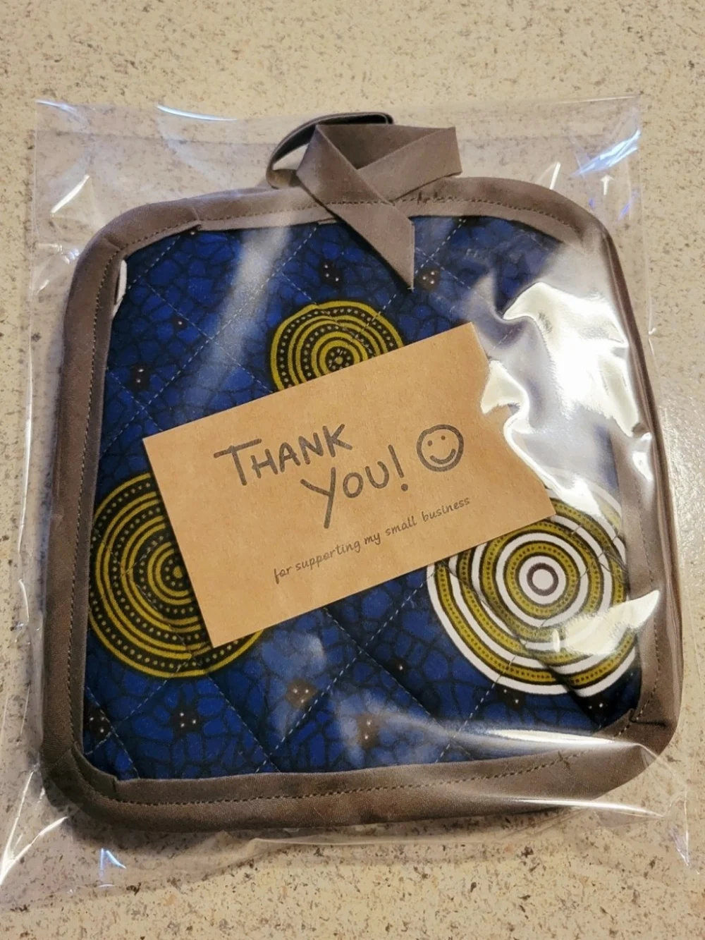 Handmade Blue & Yellow Quilted Pot Holder by